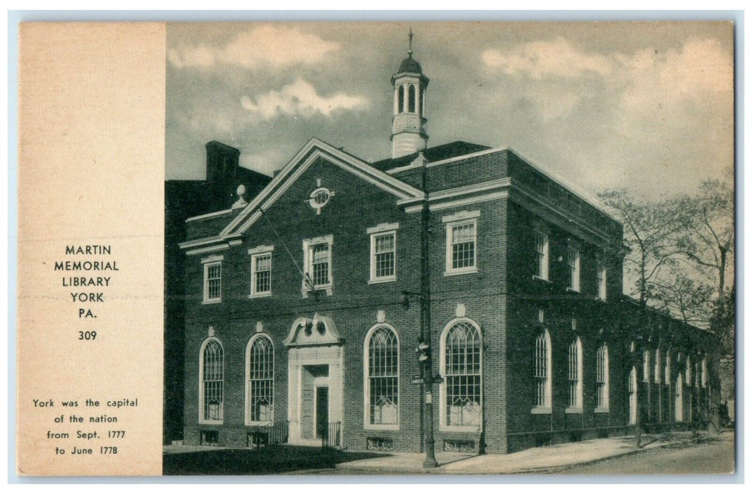 c1910 Exterior View Martin Memorial Library Building York Pennsylvania Postcard
