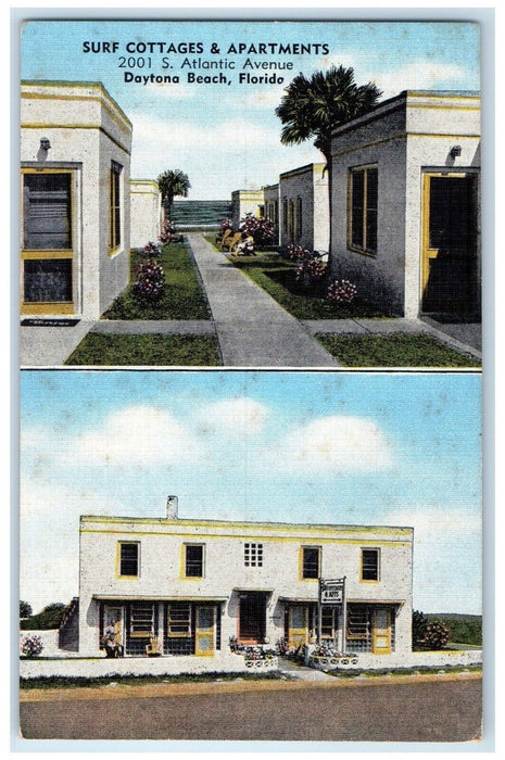 c1940 Surf Cottages Apartments Atlantic Avenue Daytona Beach Florida FL Postcard