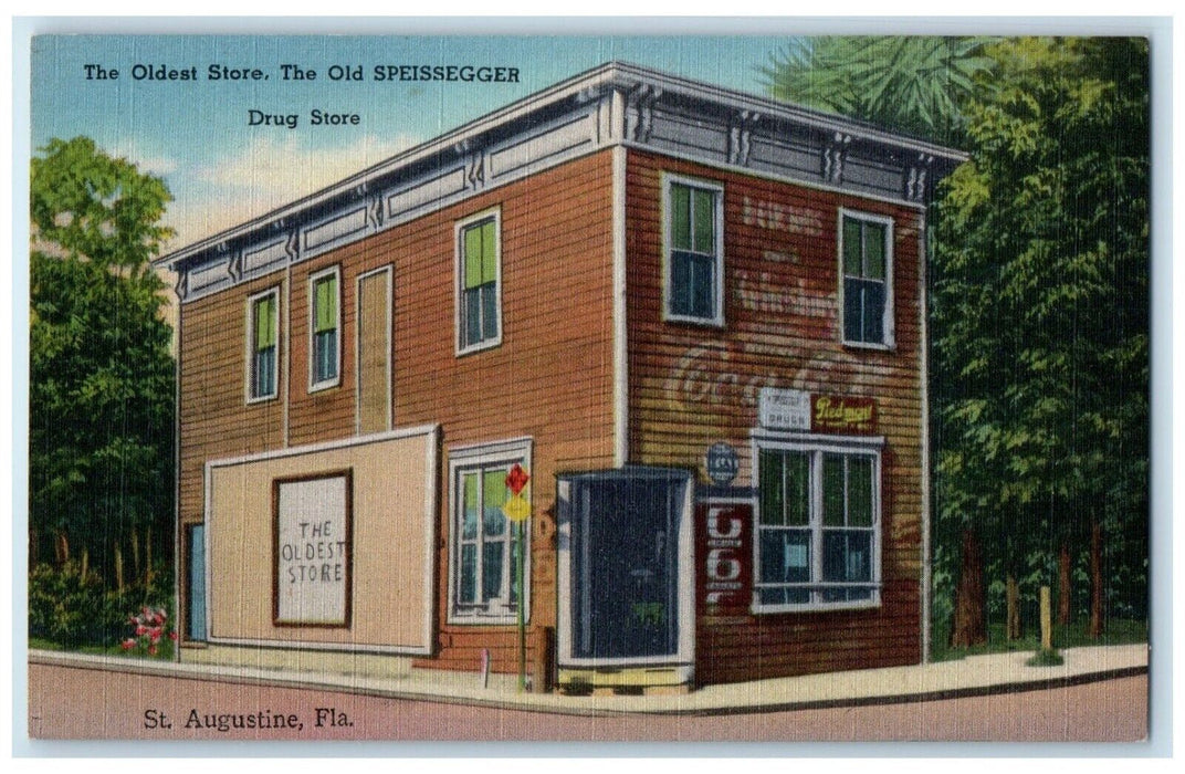 c1940 Oldest Store Old Speissegger Drug Store St. Augustine Florida FL Postcard