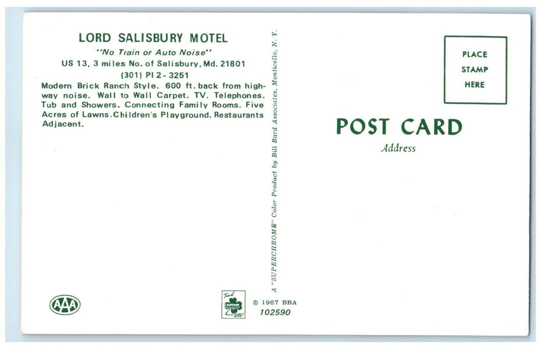 c1960 Lord Salisbury Motel Brick Ranch Style Salisbury Maryland Vintage Postcard