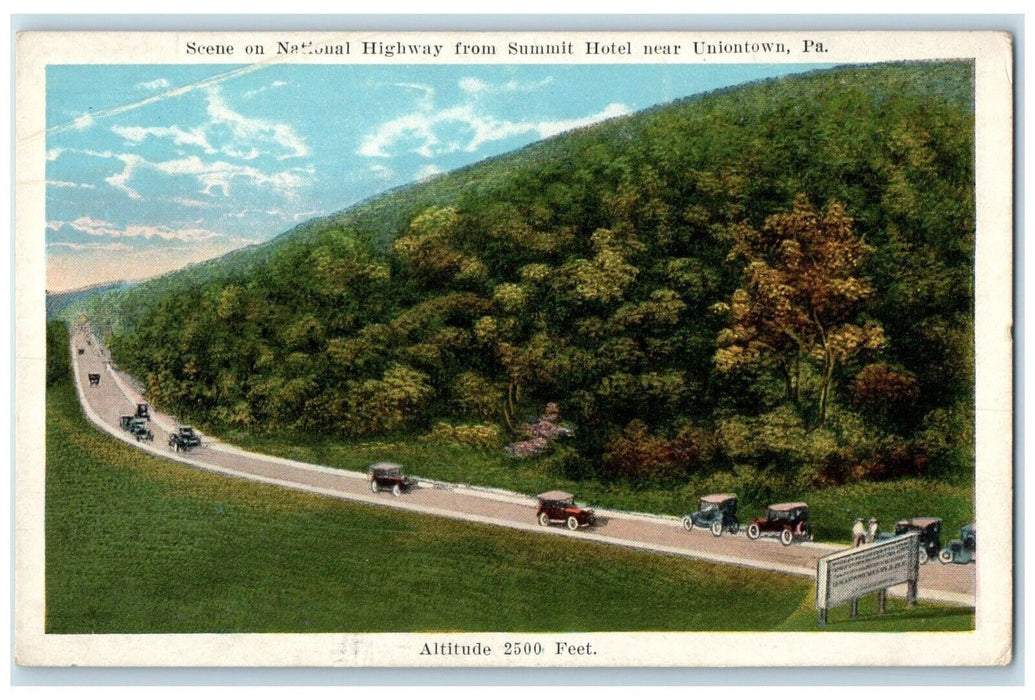 1920 Scene National Highway Summit Hotel Uniontown Pennsylvania Vintage Postcard