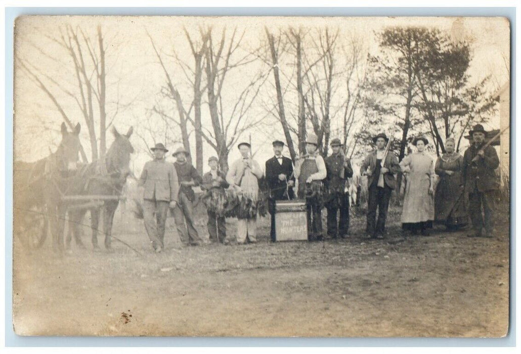 c1910's The Hunters Fish Fishing Rifles Guns Men Women Horse RPPC Photo Postcard