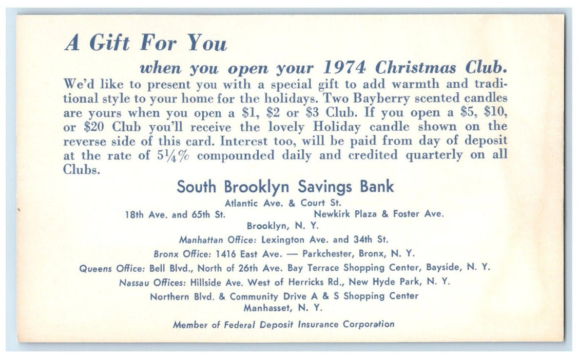 Christmas Scented Candles South Brooklyn Savings Bank Brooklyn NY Postcard