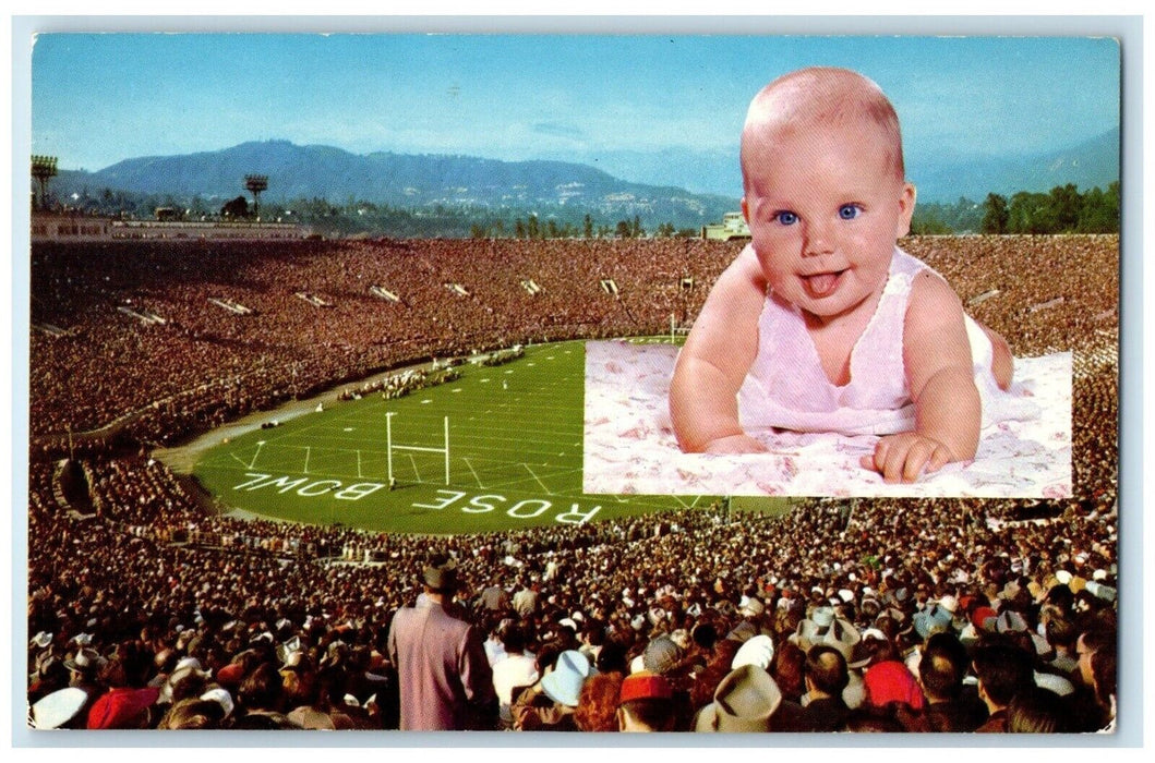 Rose Bowl Crowded People Cute Baby Pasadena California CA Vintage Postcard