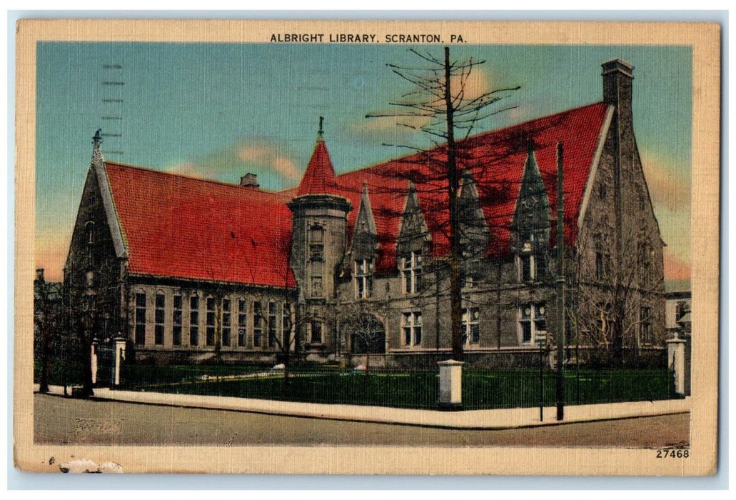1942 Exterior Albright Library Building Scranton Pennsylvania PA Posted Postcard
