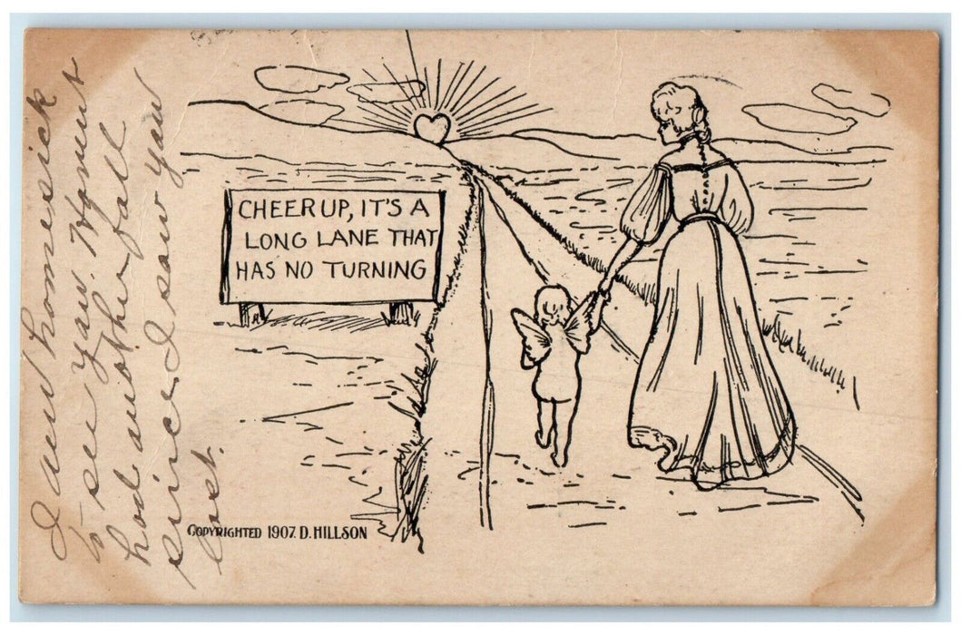 1908 Woman And Angel Cheer Up It's A Long Lane That Has No Turning Postcard