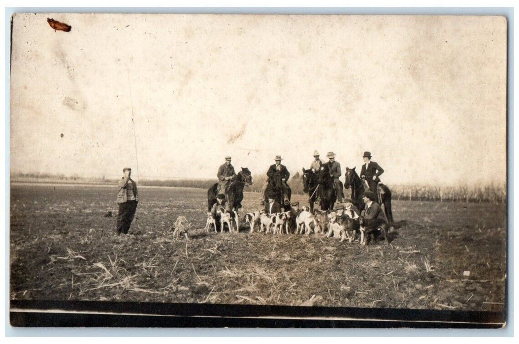 c1910's Hunters Hunting Party Coyote Dogs Guns Posse View #1 RPPC Photo Postcard