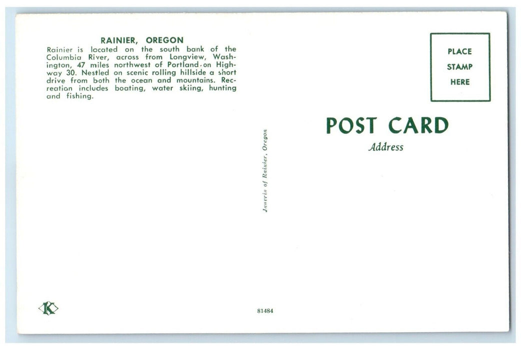 c1960 South Bank Columbia River Mountain Ocean Longview Rainier Oregon Postcard