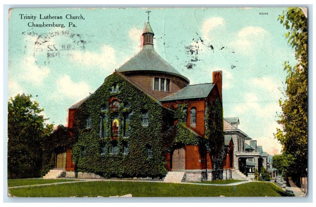 1911 Exterior View Trinity Lutheran Church Chambersburg Pennsylvania PA Postcard