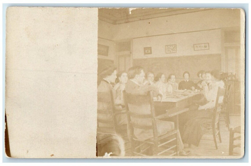 1910 School Interior Teachers Lunch View Russell Kansas KS RPPC Posted Postcard