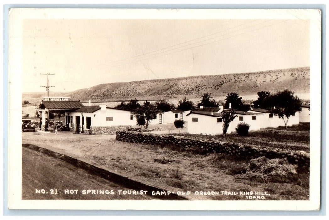 1936 Hot Springs Tourist Camp Old Oregon Trail King Hill ID RPPC Photo Postcard