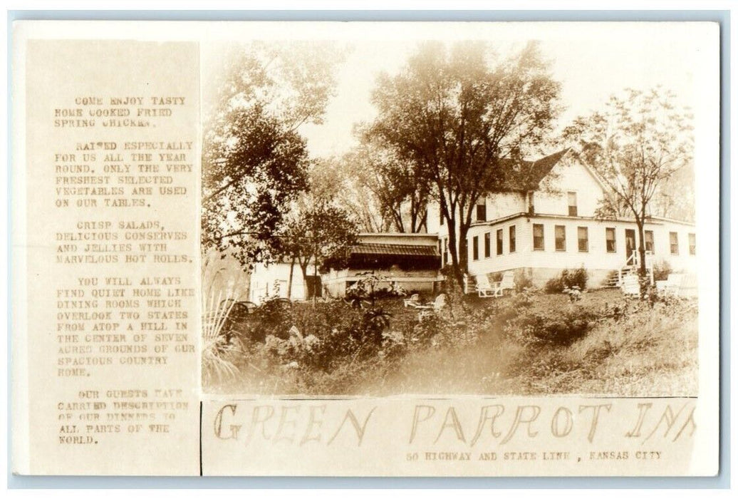 c1930's Green Parrot Inn Hotel View Kansas City Missouri MO RPPC Photo Postcard