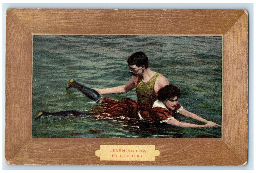 1910 Learning How To Swim By Herbert Newcastle Pennsylvania PA Antique Postcard
