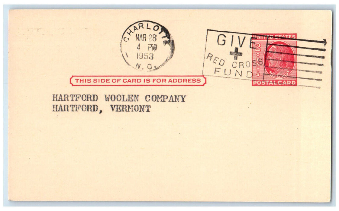 1953 Sam Schwartz Machinery Corporation Charlotte North Carolina NC Postal Card