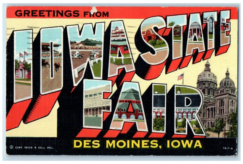 1950 Greetings From Iowa State Park Fair Des Moines IA, Large Letters Postcard