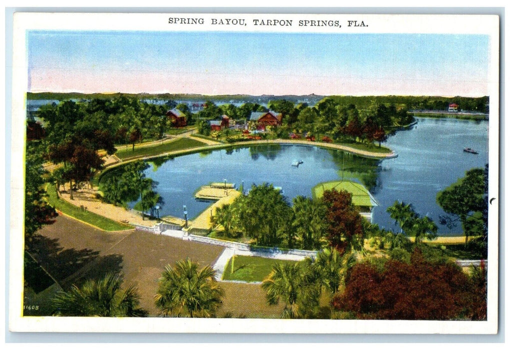 c1930's Bird's Eye View Of Spring Bayou Tarpon Springs Florida FL Postcard