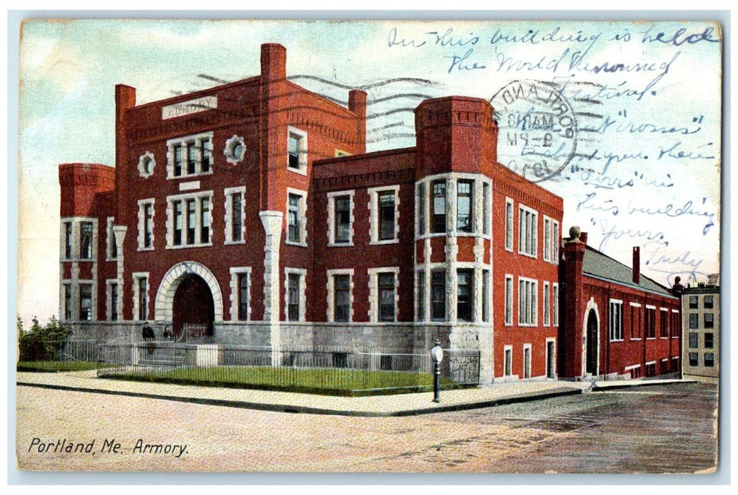 1910 Armory Building Street View Portland Maine ME Posted Antique Postcard