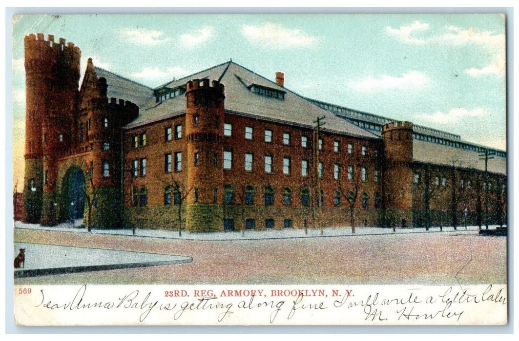 1908 Reg. Armory Building Street View Brooklyn New York NY Antique Postcard