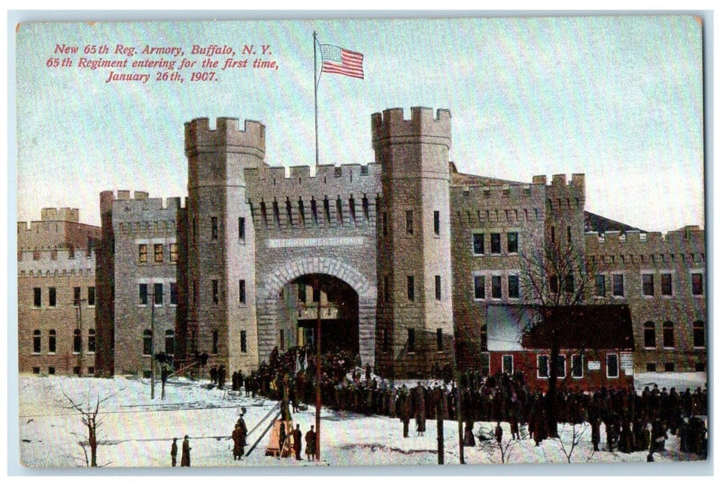 c1910's New 65th Reg. Armory Building Winter Buffalo New York NY Postcard