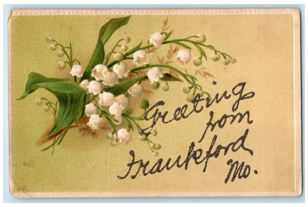 c1910's Greeting From Frankford Missouri MO, Flowers Embossed Glitter Postcard