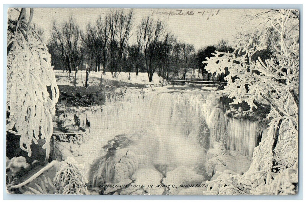 1911 Minnehaha Falls In Winter Minnesota MN, Waterfalls Posted Antique Postcard