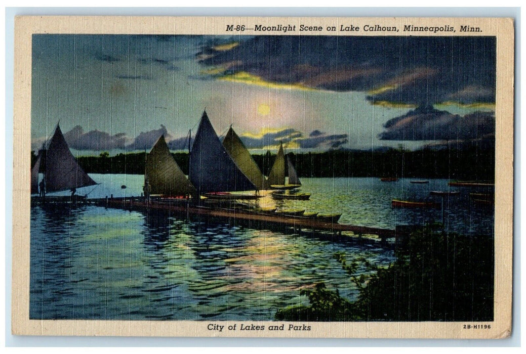 1951 Moonlight Scene On Lake Calhoun Minneapolis Minnesota MN Vintage Postcard