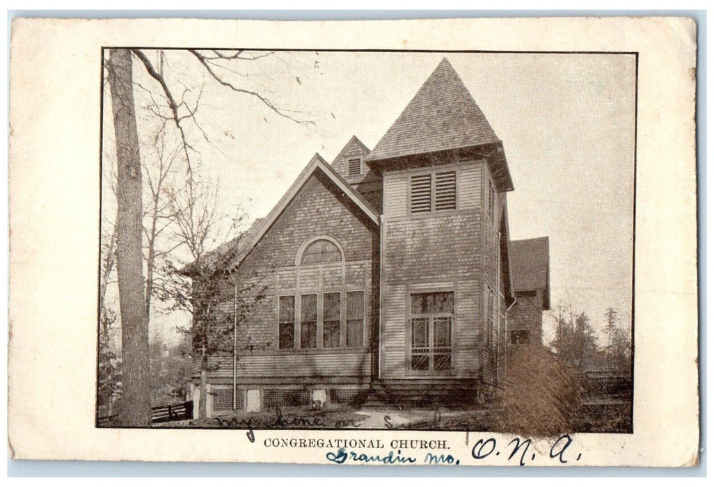 Congregational Church Grandin Missouri MO, A Corner In The Library Postcard