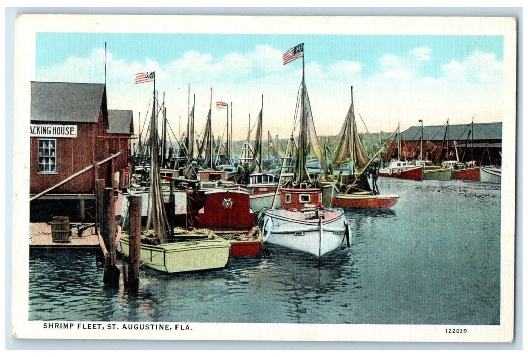 c1930's Shrimp Fleet St. Augustine Florida FL Boats Scene Vintage Postcard