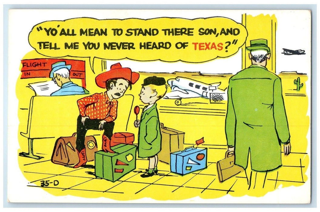 c1950's Father And Son Standing Tell Me You Never Heard Texas Airplane Postcard