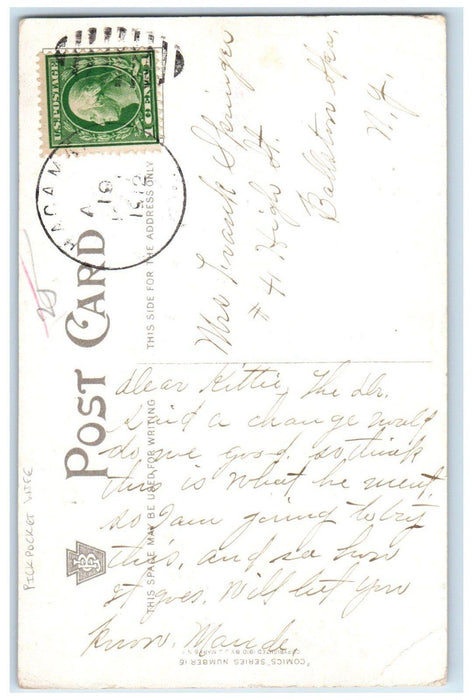 1912 Man Sleeping Pick Pocket Wife Ballston Spa New York NY Antique Postcard