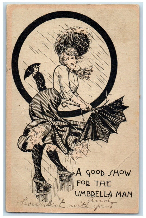 1907 Pretty Woman Broken Umbrella Utica New York NY Posted Antique Postcard