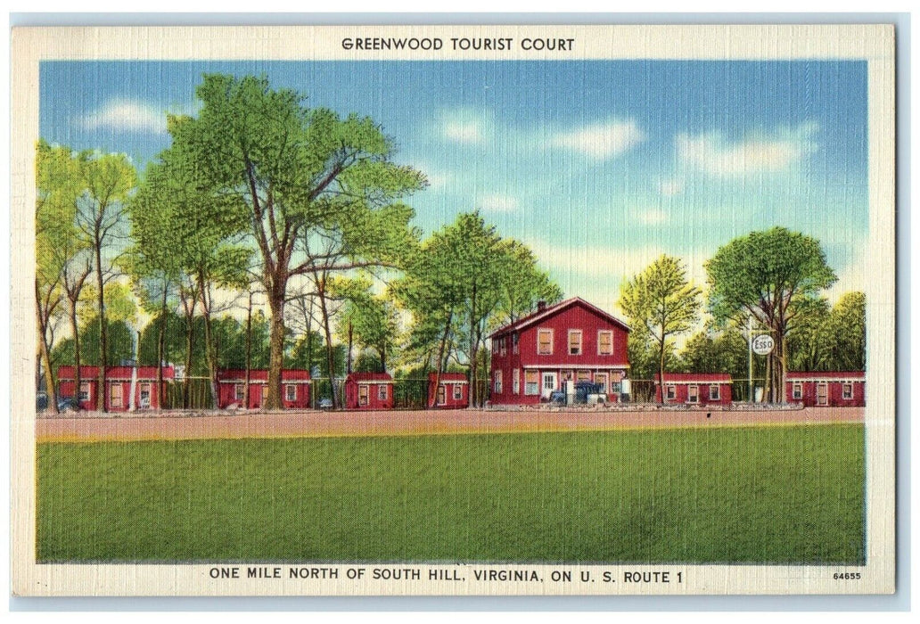 c1940 Greenwood Tourist Court One Mile North Route South Hill Virginia Postcard