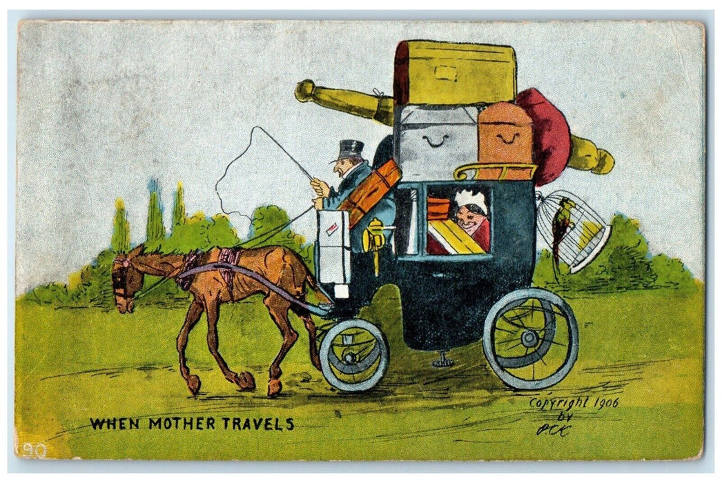 1907 Horse Carriage When Mother Travels Philadelphia Pennsylvania PA Postcard