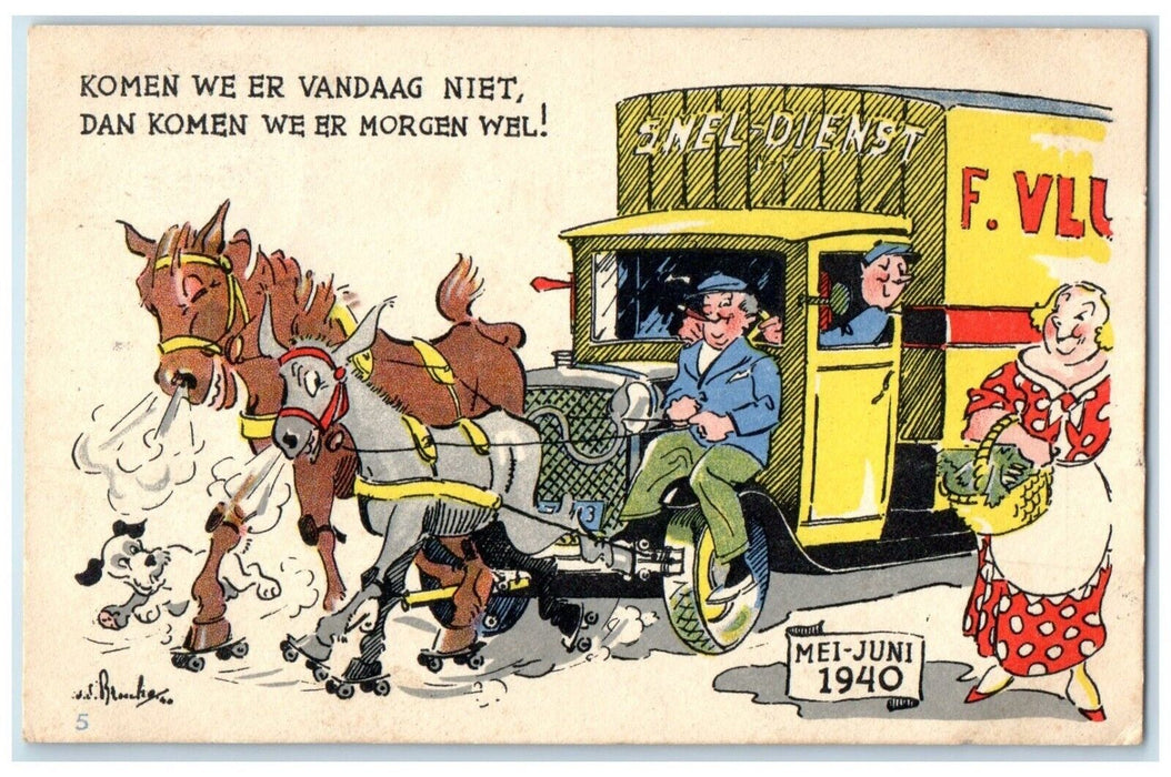 1943 Horses Moving Truck Snel Dienst Netherlands Posted Vintage Postcard