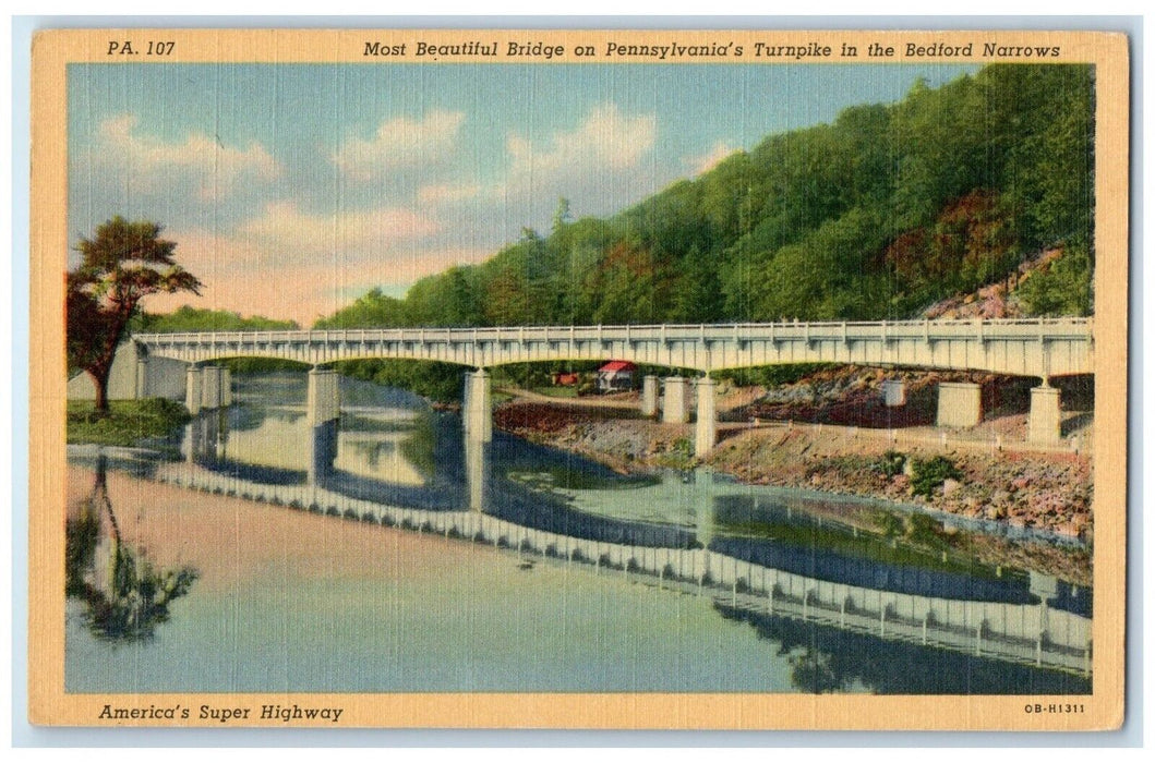 1940 America Super Highway Bridge Pennsylvania Turnpike Bedford Narrows Postcard