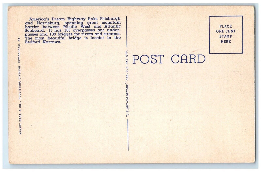 1940 America Super Highway Bridge Pennsylvania Turnpike Bedford Narrows Postcard