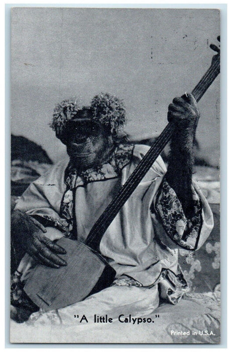c1910's Anthropomorphic Monkey Playing Guitar A Little Calypso Animal Postcard