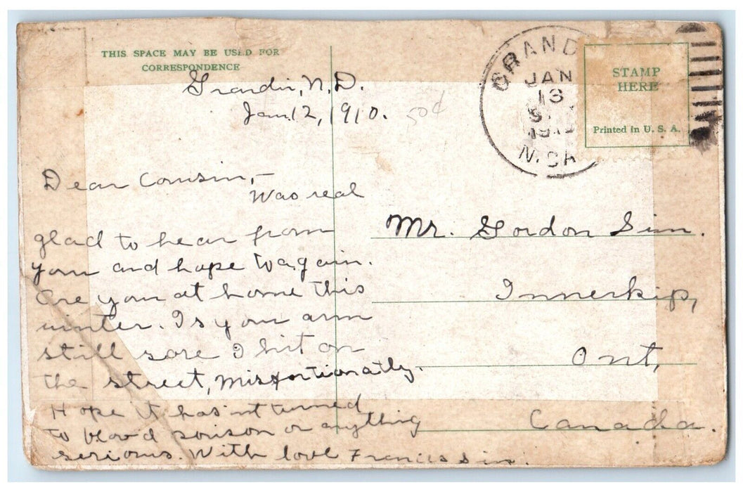 1910 Pretty Woman Bonnet Umbrella Edward Gross Grandin ND Antique Postcard