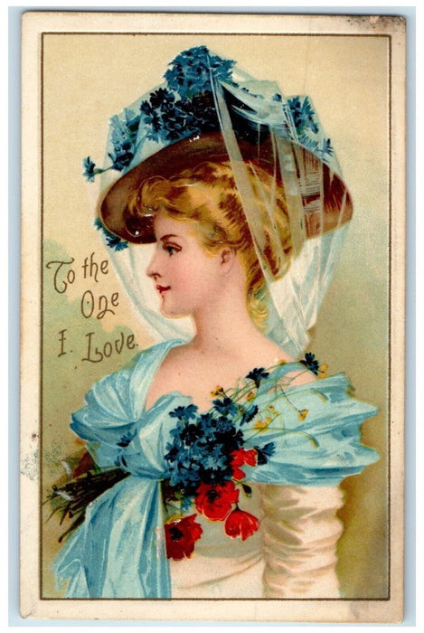 1910 Pretty Woman Floral Hat Embossed Danbury Connecticut CT Antique Postcard