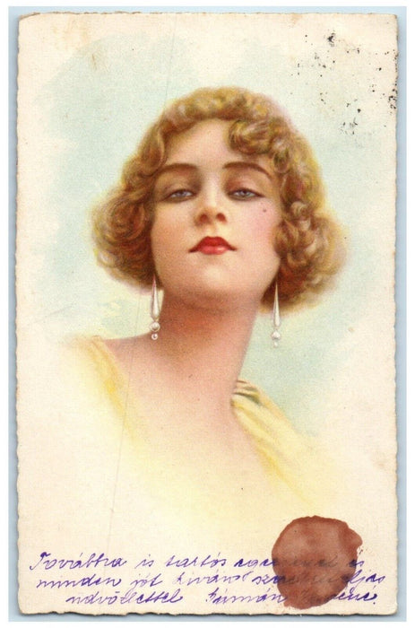 1930 Pretty Woman Curly Brown Hair Hungary Posted Vintage Postcard