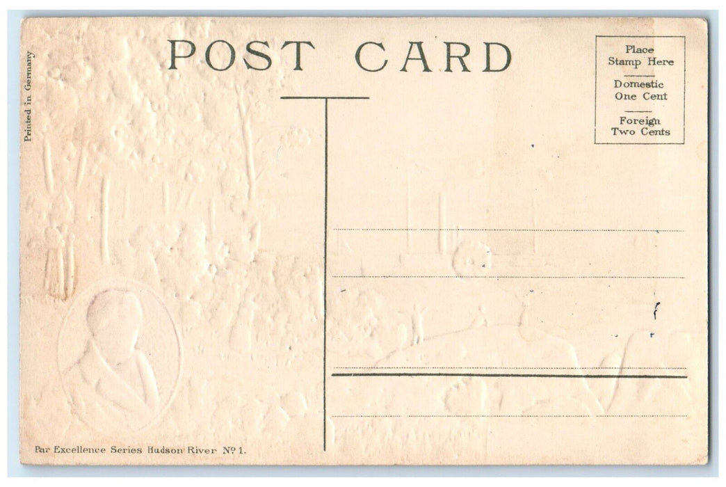 First Steamboat On Hudson River Roberts Fulton's Clermont Embossed Postcard