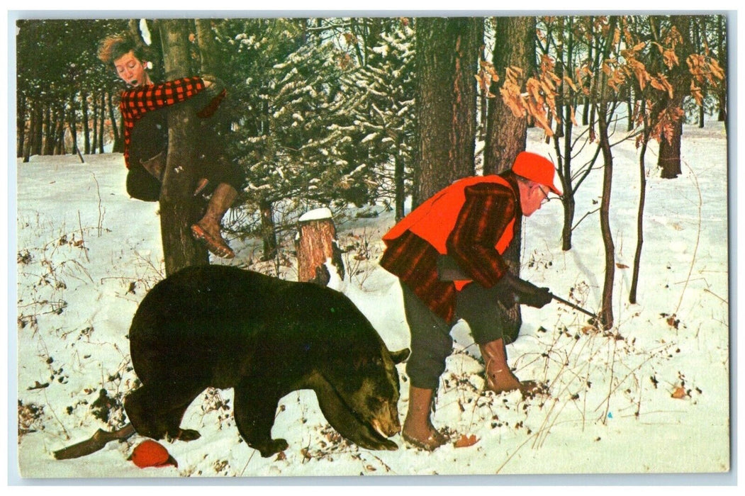 Greetings From Woolrich Pennsylvania PA, Hunters Wearing Woolrich Cloth Postcard