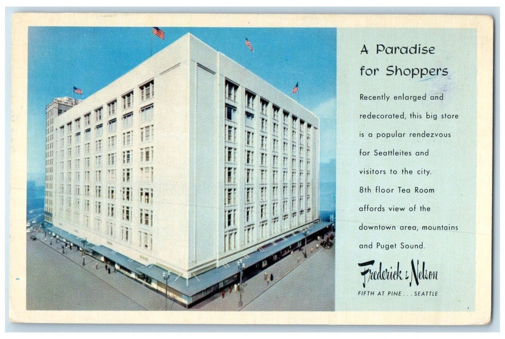 1953 Frederick's Nelson Building Street View Seattle Washington WA Postcard