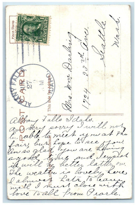 c1910's Albany Falls Idaho ID Seattle Washington Doane Cancel 1 Cent Postcard