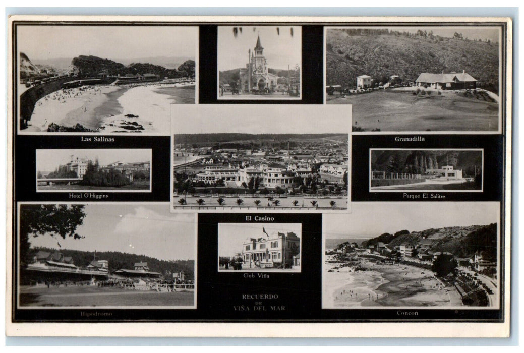 c1920's Recuerdo De Vina Del Mar Chile Multiview RPPC Photo Postcard