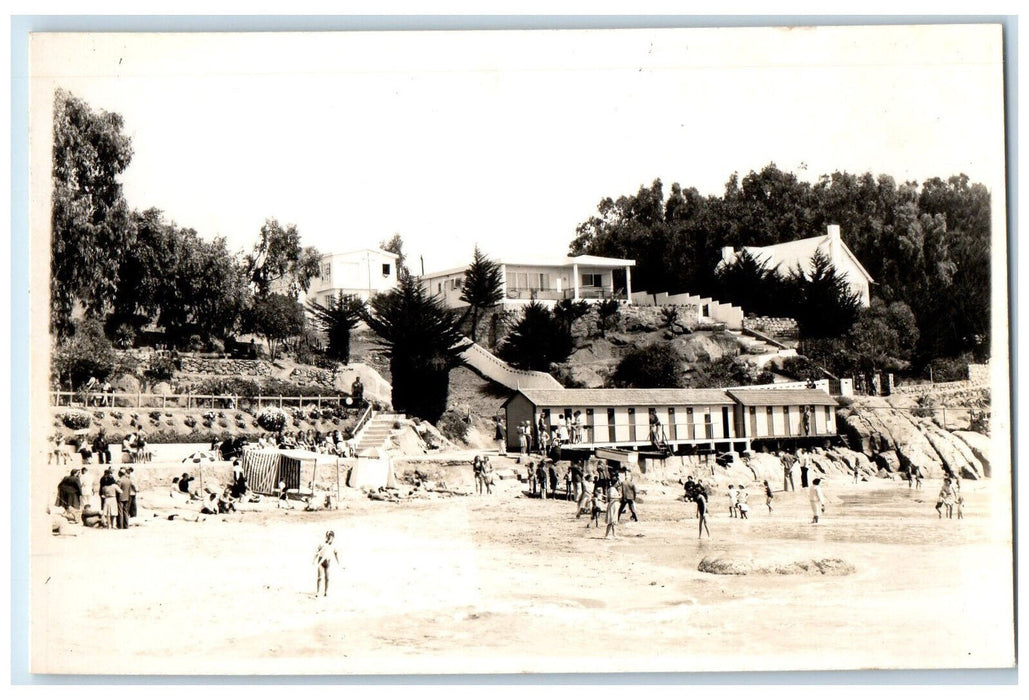 c1940's Hotel and Sand View Quintero El Durazno Beach Chile RPPC Photo Postcard