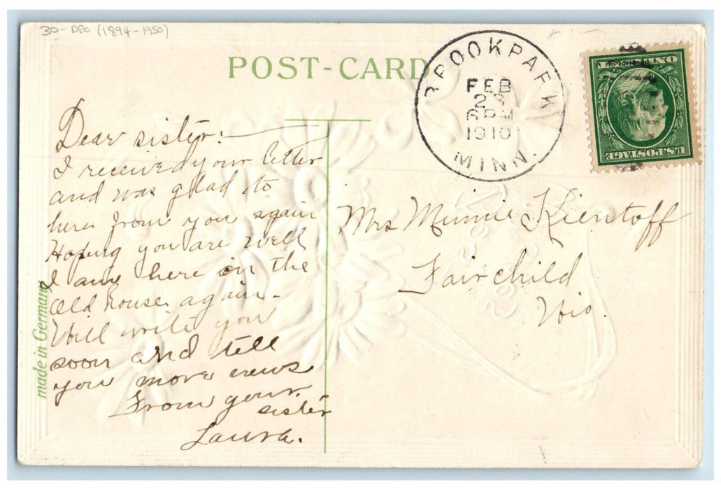 1910 Brook Park Minnesota MN Fairchild Wisconsin DPO 1894-1950 Flowers Postcard
