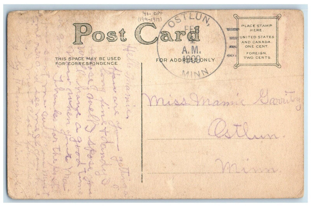 1909 Ostlun Minnesota MN DPO 1901-1917 Doane Cancel 1 Cent Sunflowers Postcard