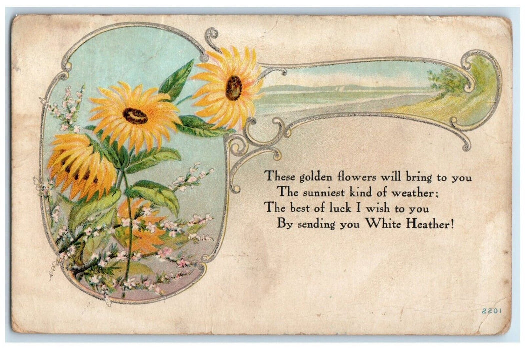 1909 Ostlun Minnesota MN DPO 1901-1917 Doane Cancel 1 Cent Sunflowers Postcard