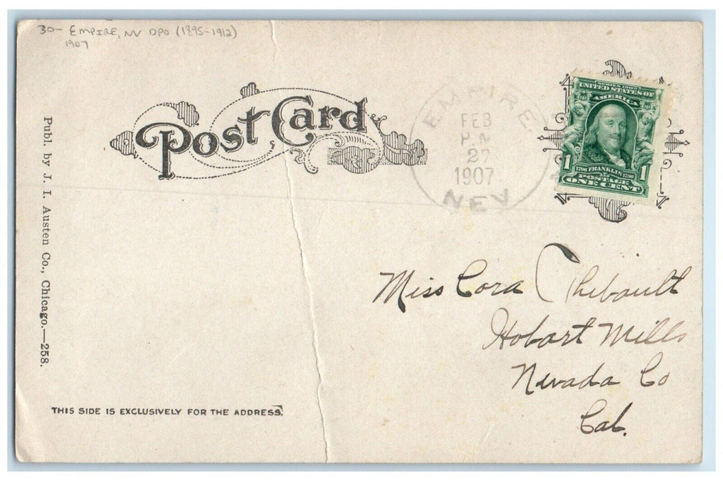 1907 Empire Nevada Co To Hobart Mills California DPO 1895-1912 Wash Day Postcard